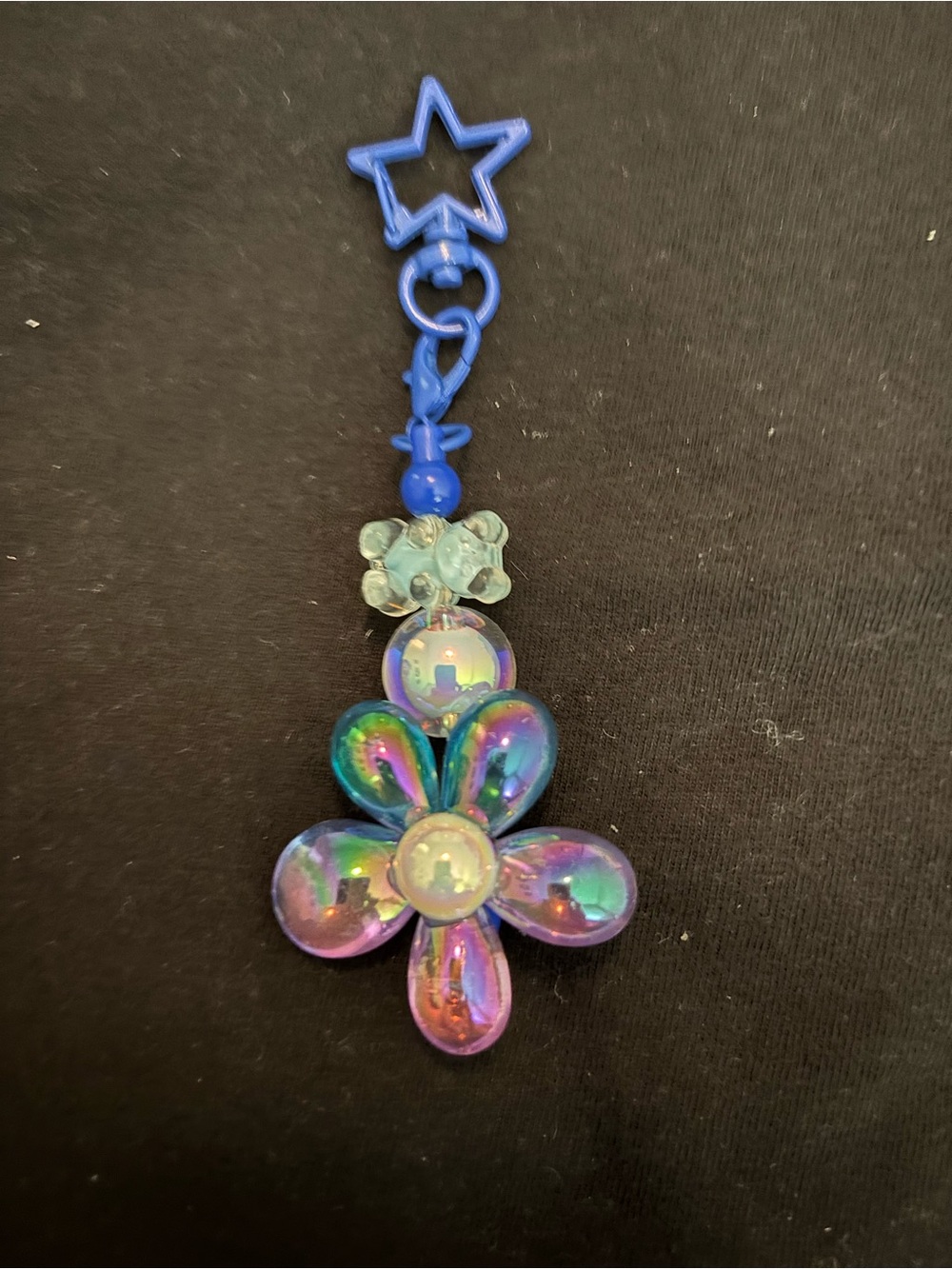 Iridescent Flower Keychain Charm in Blue